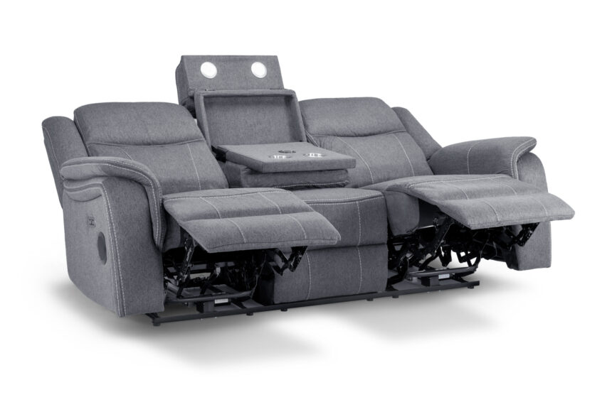 Explore Unmatched Relaxation with the Galaxy Tech three-Seater Recliner Sofa in Grey