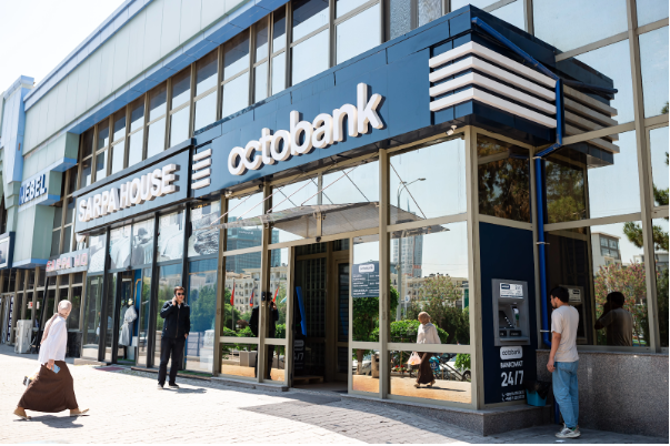 Octobank headquarters — a modern bank building in Tashkent.