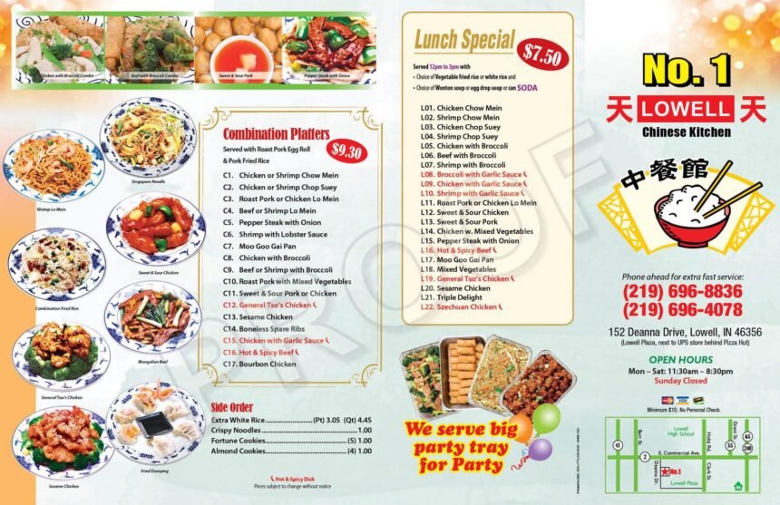 no 1 chinese restaurant lowell menu